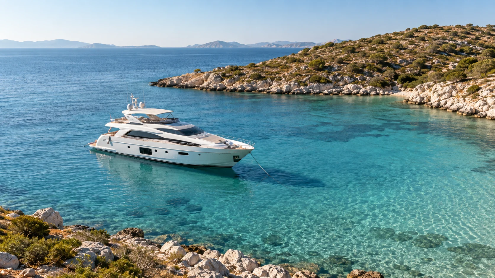 Yacht at anchor in Akvaryum Cove on Orak Island