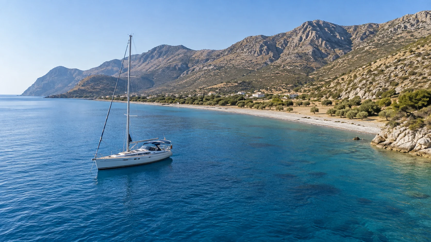 Sailing yacht at anchor off Palamutbükü