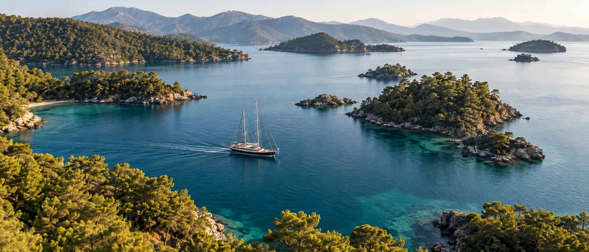 Sailing yacht cruising among the Twelve Islands of Göcek