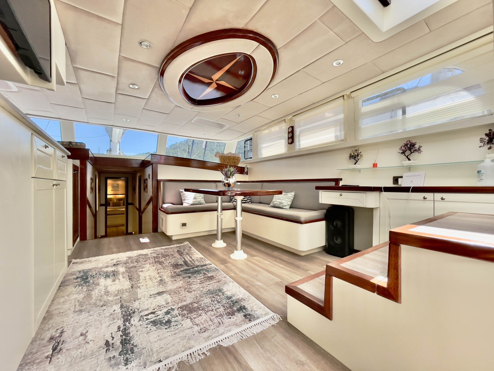 Saloon aboard the DD2405 24m luxury gulet charter Marmaris