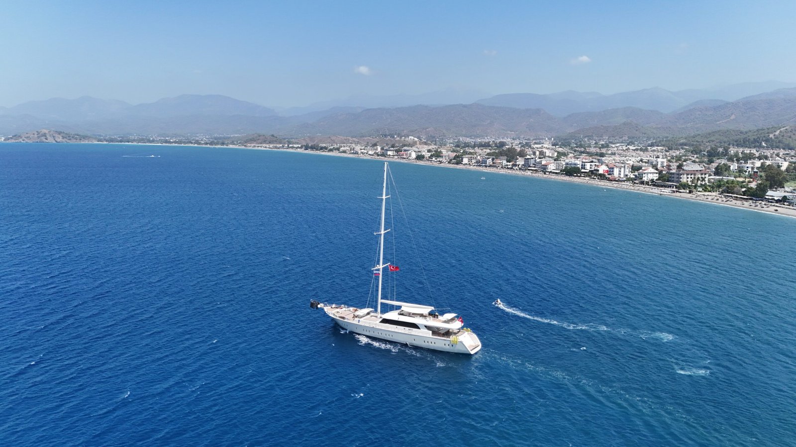 DO4206 42m deluxe gulet charter Fethiye seen from the air at anchor