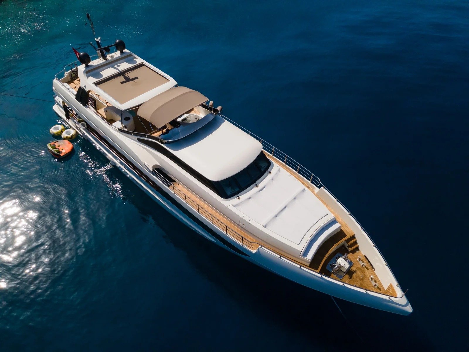 AS3105 31m HG Yachting luxury motor yacht charter Bodrum aerial broadside wake view
