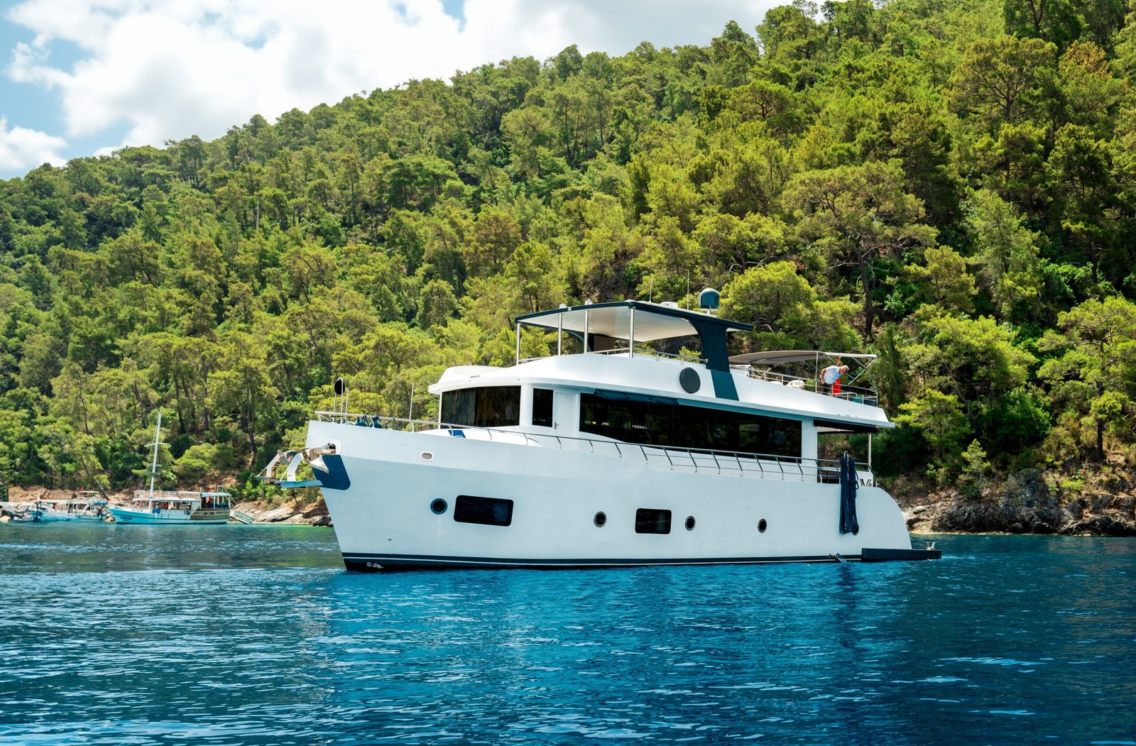 22m OG2204 luxury trawler yacht charter underway near Fethiye