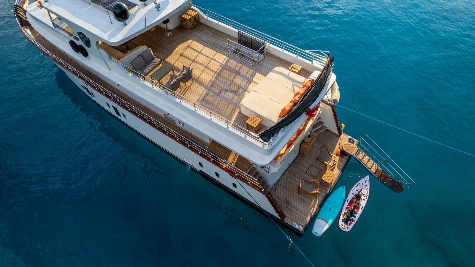 Upper sun deck on the SS2605 deluxe trawler charter, Fethiye