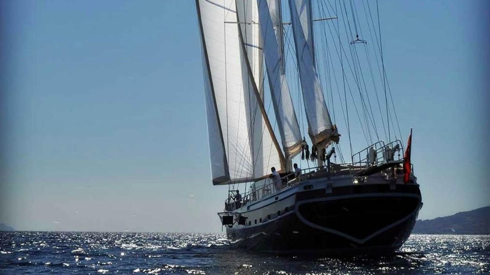 A 36m deluxe gulet under sail on the Aegean coast of Turkey