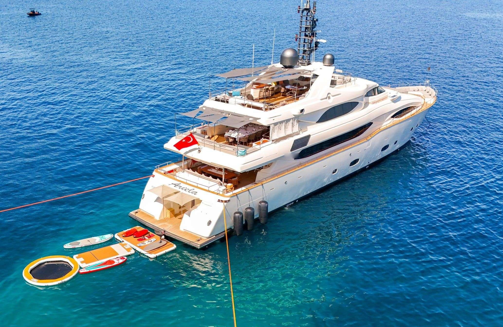 40m CRN superyacht at anchor with water toys deployed, Turkish Riviera — AR4004