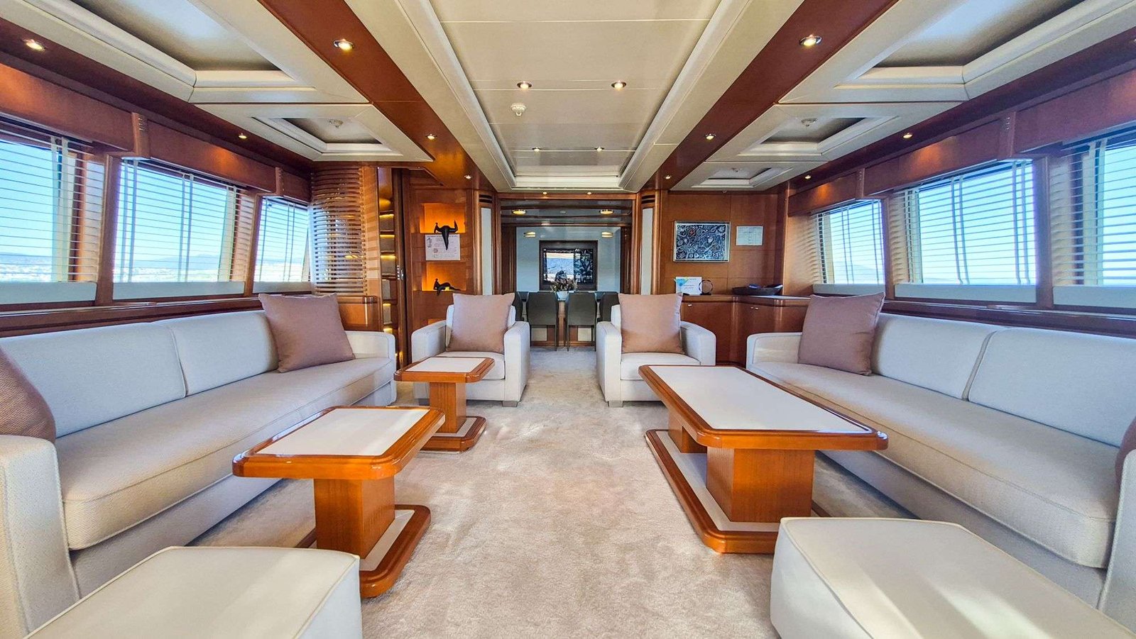 Main saloon lounge aboard a 40m CRN superyacht charter in Marmaris — AR4004