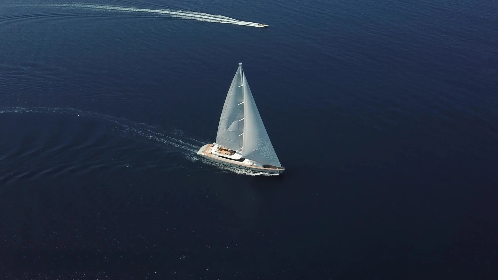 50m motor sailer under sail in open water, crewed superyacht charter Turkey — AA5019