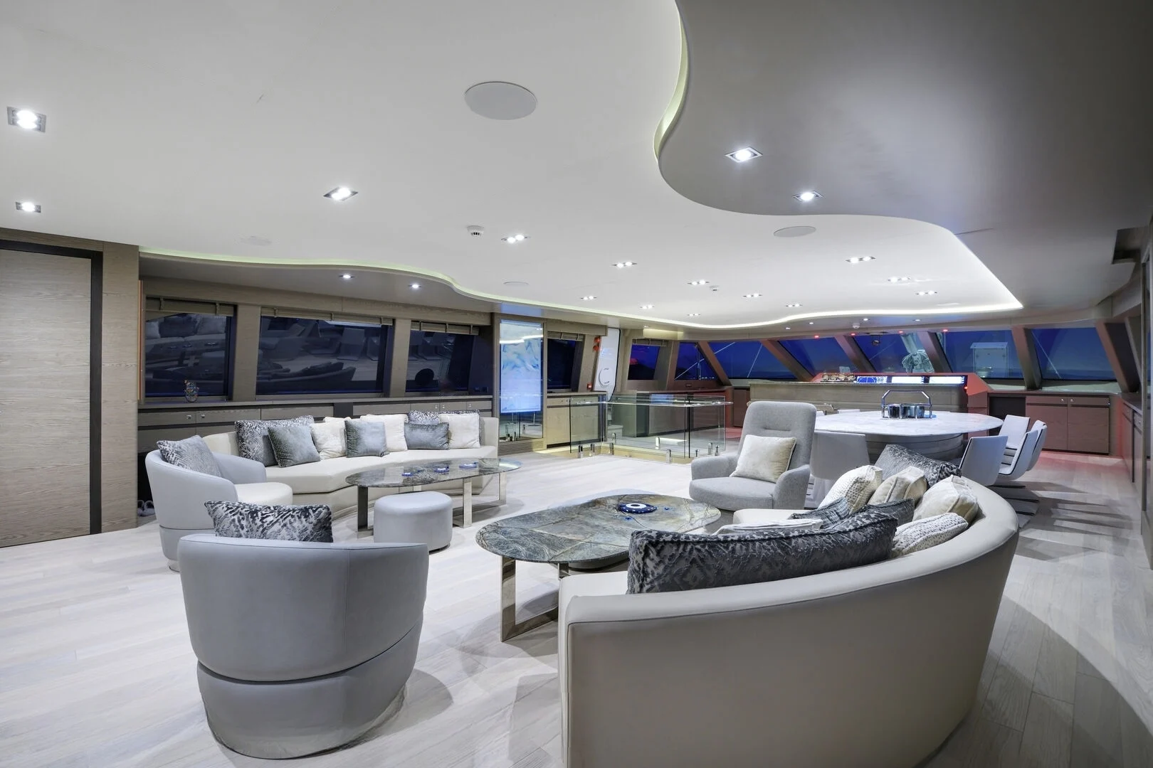 Main saloon lounge aboard a 50m crewed superyacht charter, Turkey — AA5019