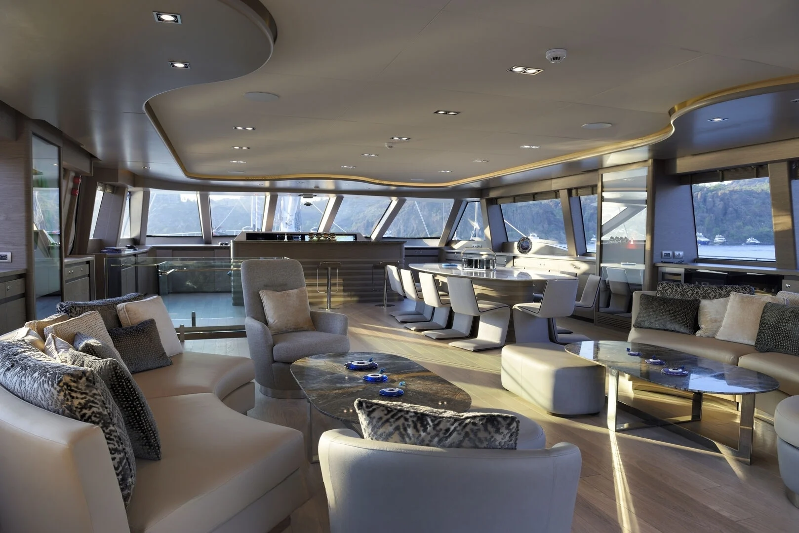 Main saloon aboard a 50m crewed superyacht charter in Bodrum — AA5019