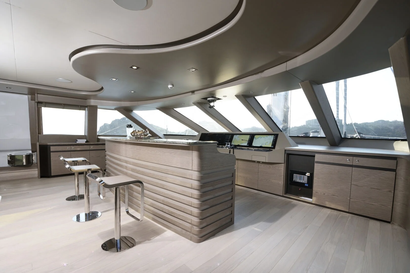 Sky lounge and bar aboard a 50m crewed superyacht charter in Turkey — AA5019