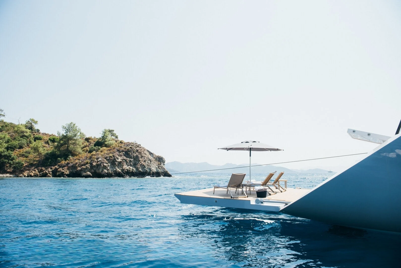 Swim platform and beach club aboard a 50m motor sailer charter in Turkey — AA5019