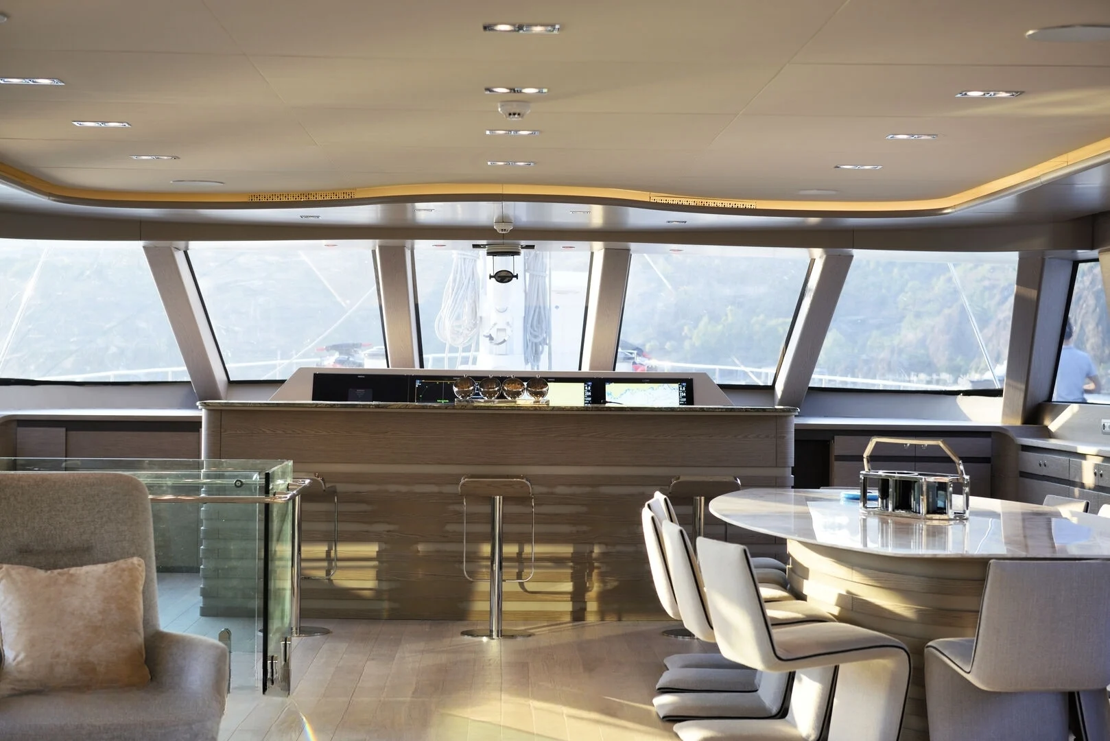 Wheelhouse and bridge aboard a 50m crewed superyacht charter, Bodrum — AA5019