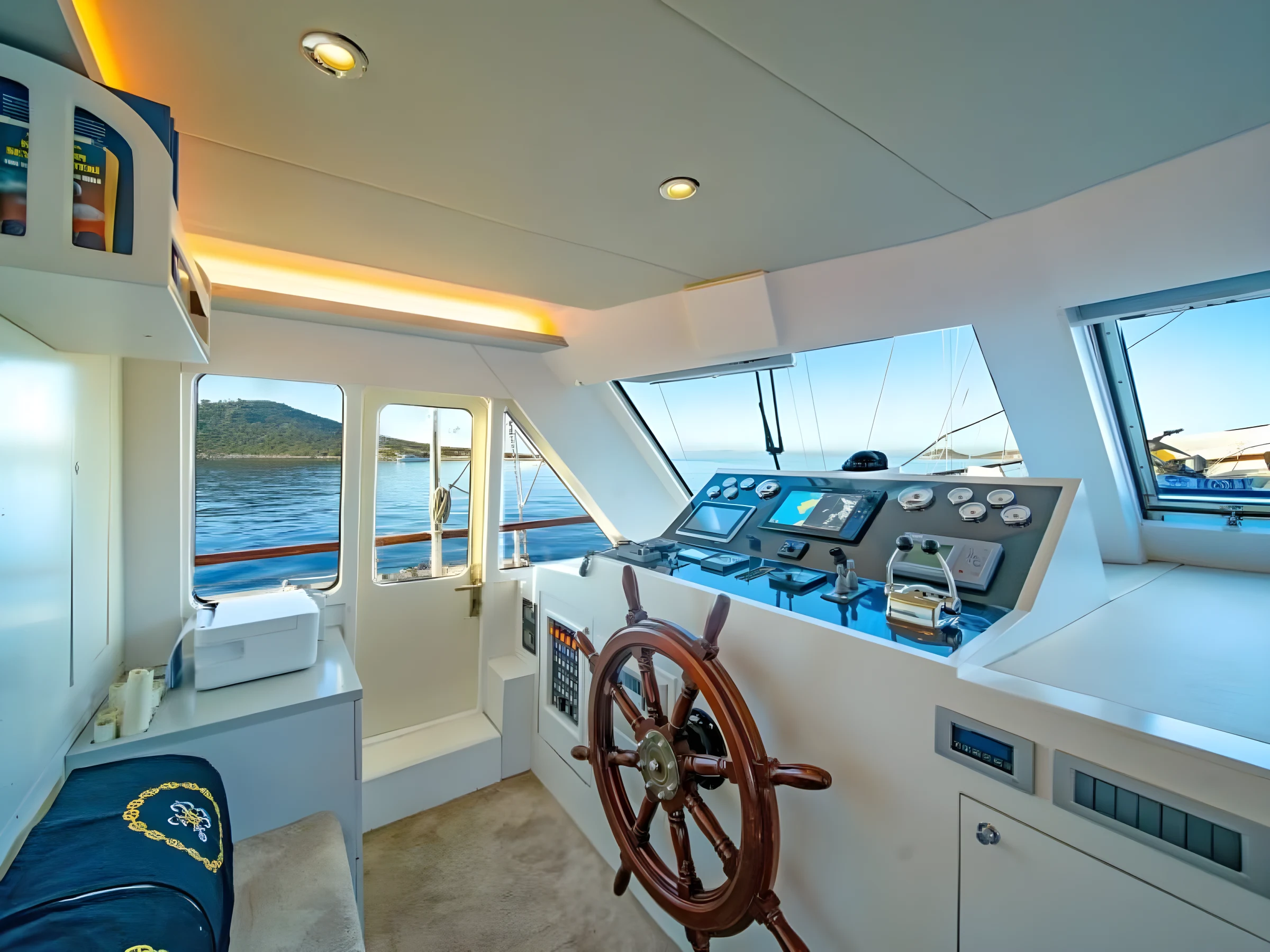 Wheelhouse and navigation station aboard a crewed gulet charter Bodrum yacht