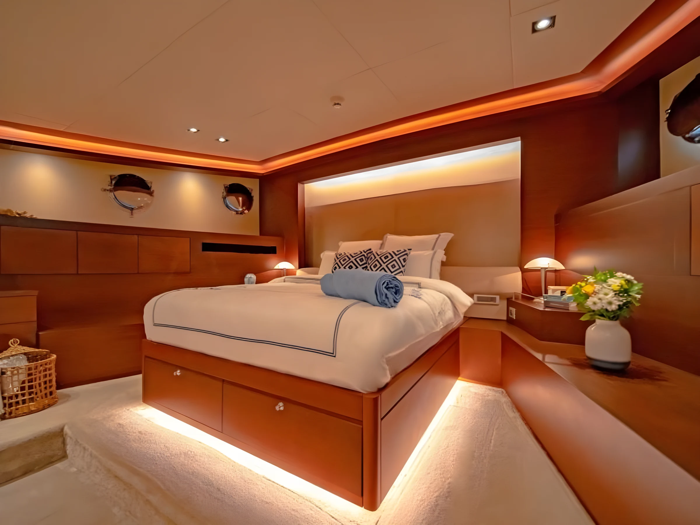 Second master cabin bed aboard a crewed gulet charter Bodrum yacht