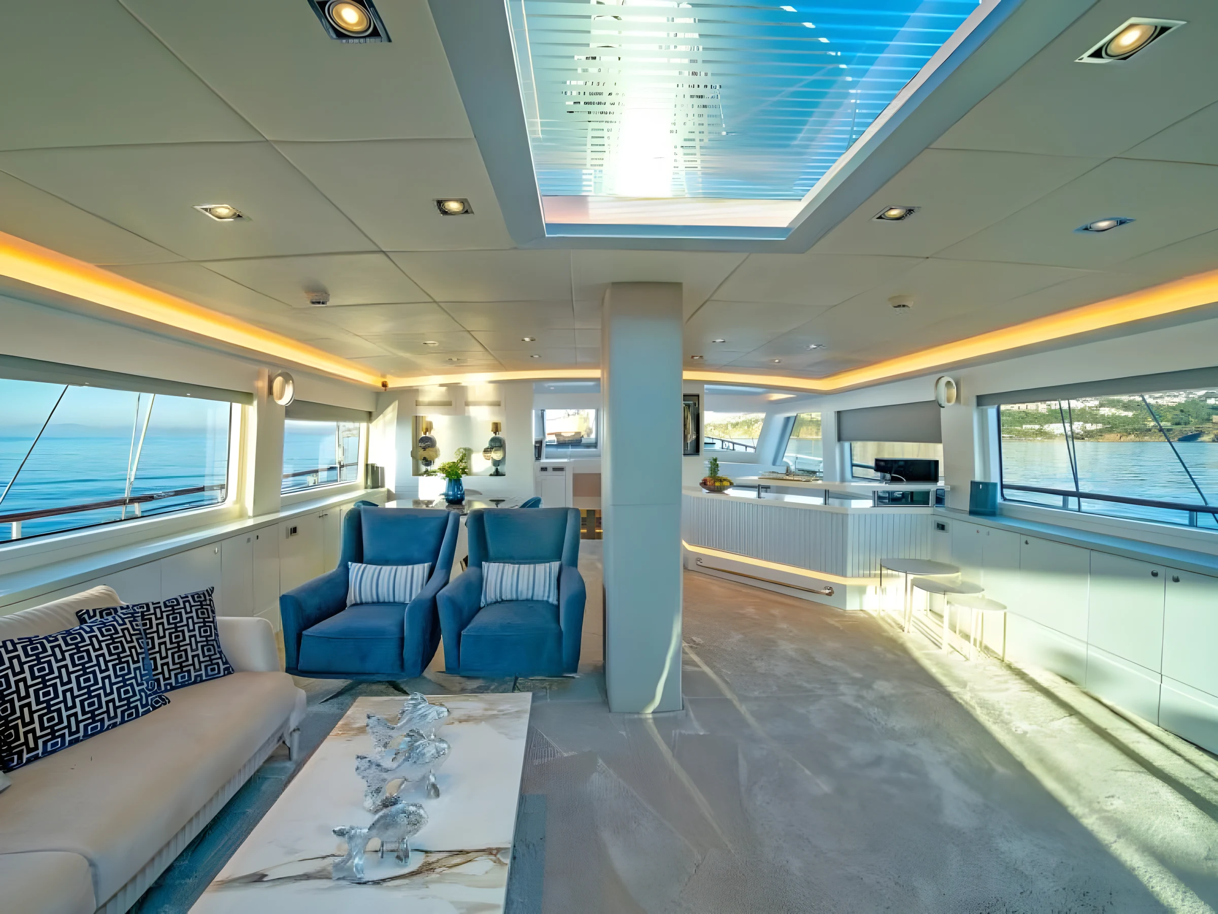Saloon seating area on a crewed gulet charter Bodrum yacht