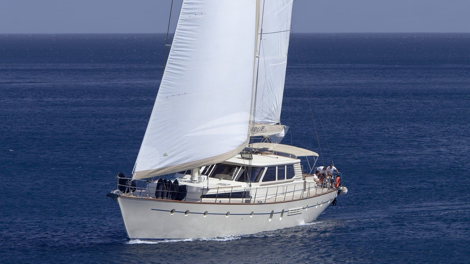 A 26m crewed sailing yacht under full canvas in Turkish waters