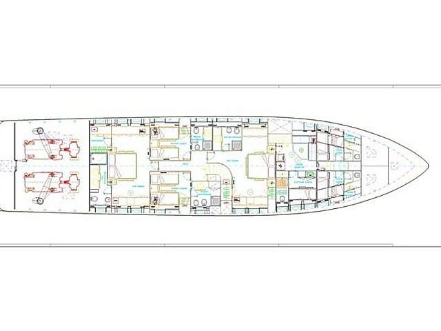General arrangement drawing of the 35m Falcon 115 motor yacht charter Bodrum