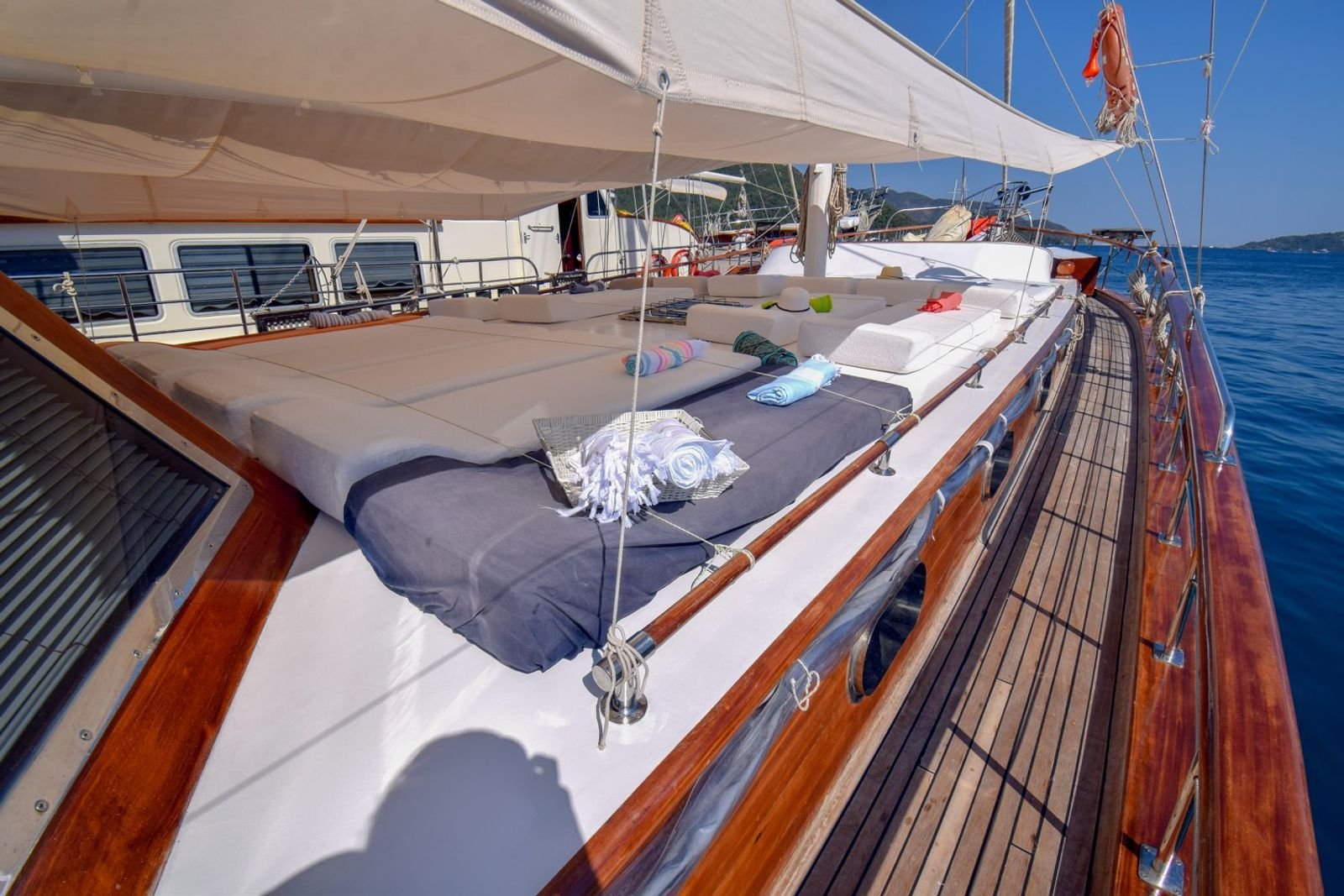 Foredeck sun mattresses on a gulet charter Marmaris vessel