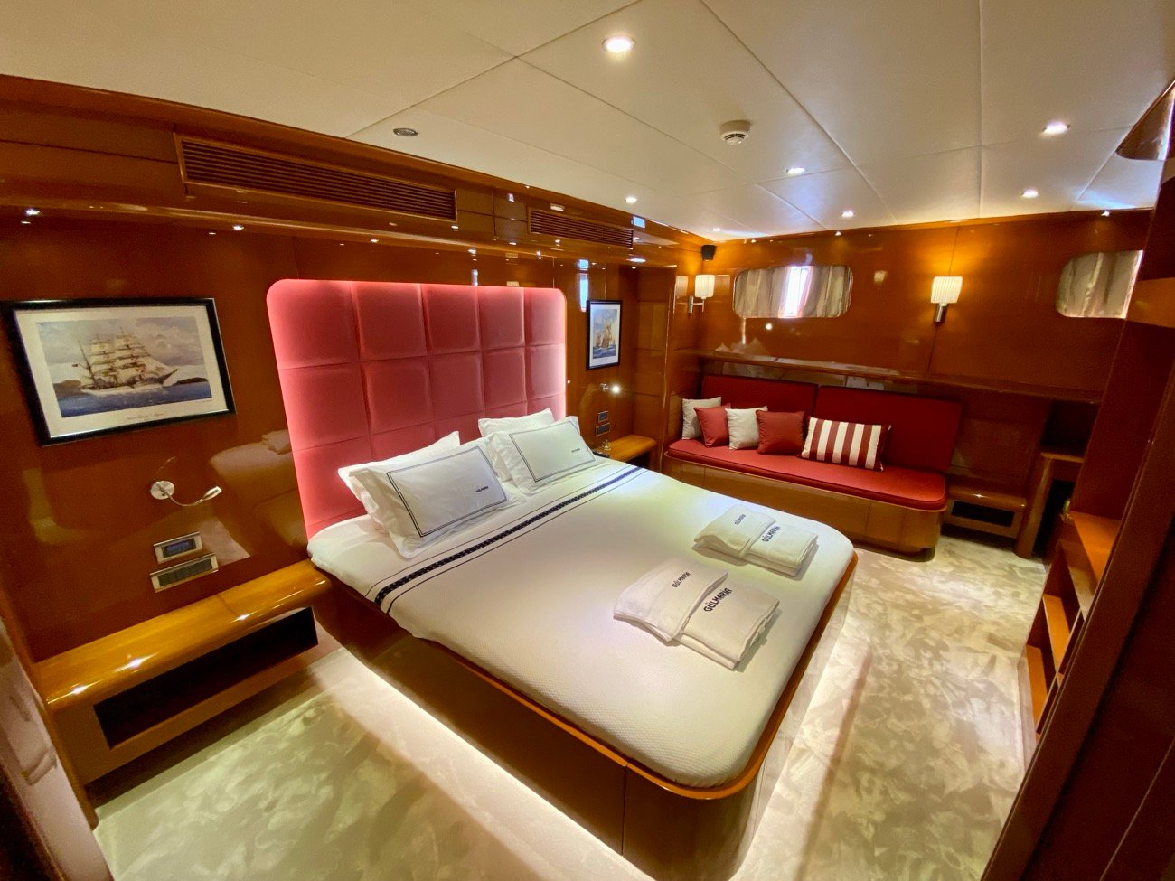 Guest double cabin aboard a 37m private gulet charter in Bodrum — CA3713