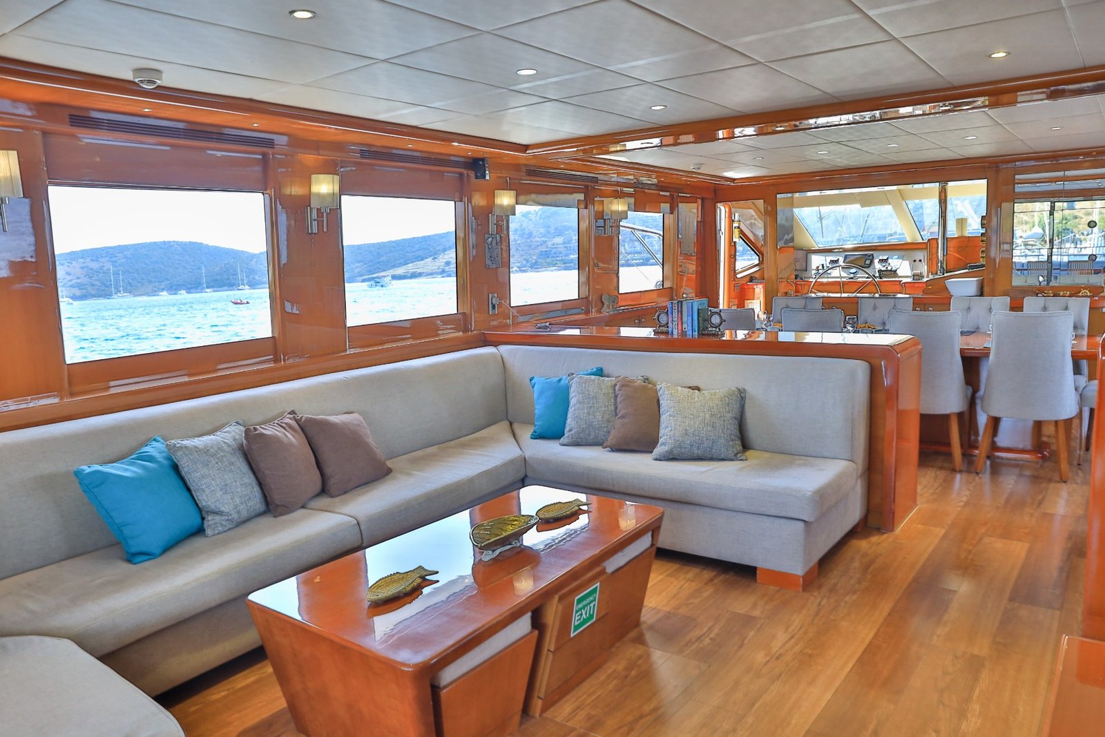 Main saloon lounge aboard a 37m private gulet charter, Bodrum — CA3713