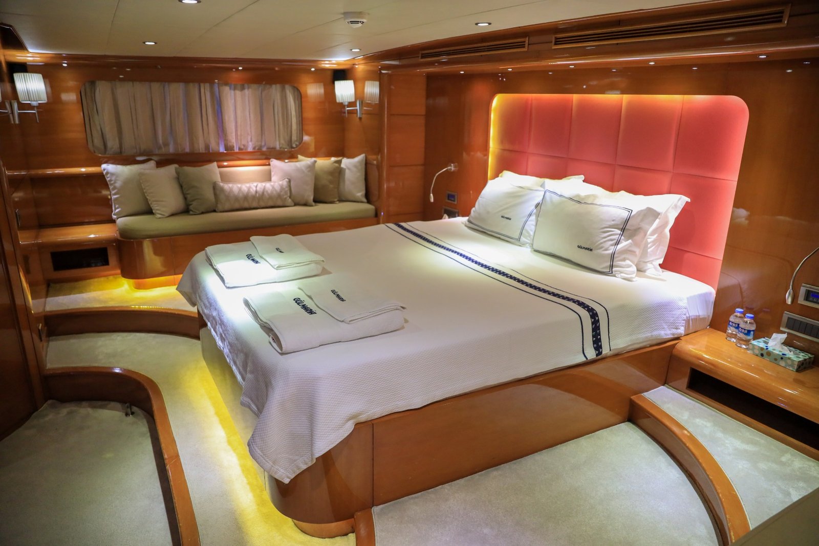 Master cabin with king bed aboard a 37m private gulet charter, Bodrum — CA3713