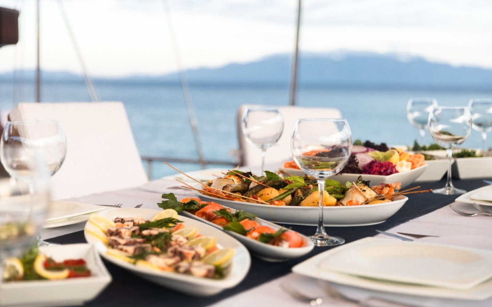 Mediterranean mezze served aboard a 30m deluxe gulet charter — ED3011