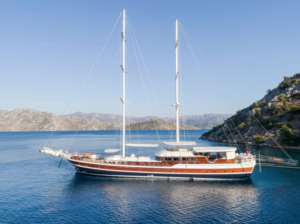 42m gulet at anchor on the Turkish Riviera — large group gulet charter Marmaris HM4218