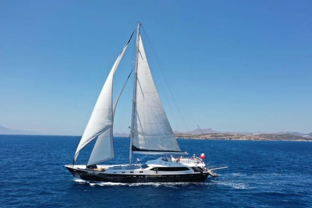37m gulet under full sail on a Bodrum charter — Aquinox CA3713