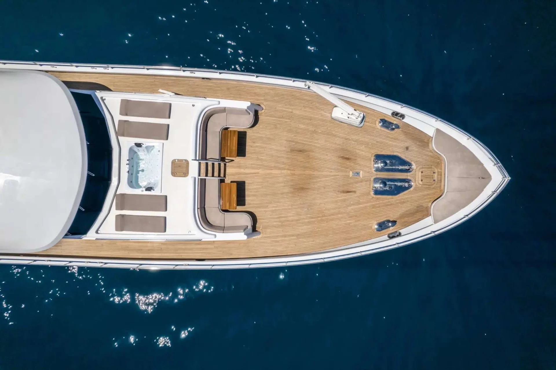 Foredeck jet skis and jacuzzi aboard a luxury yacht charter Marmaris motor yacht