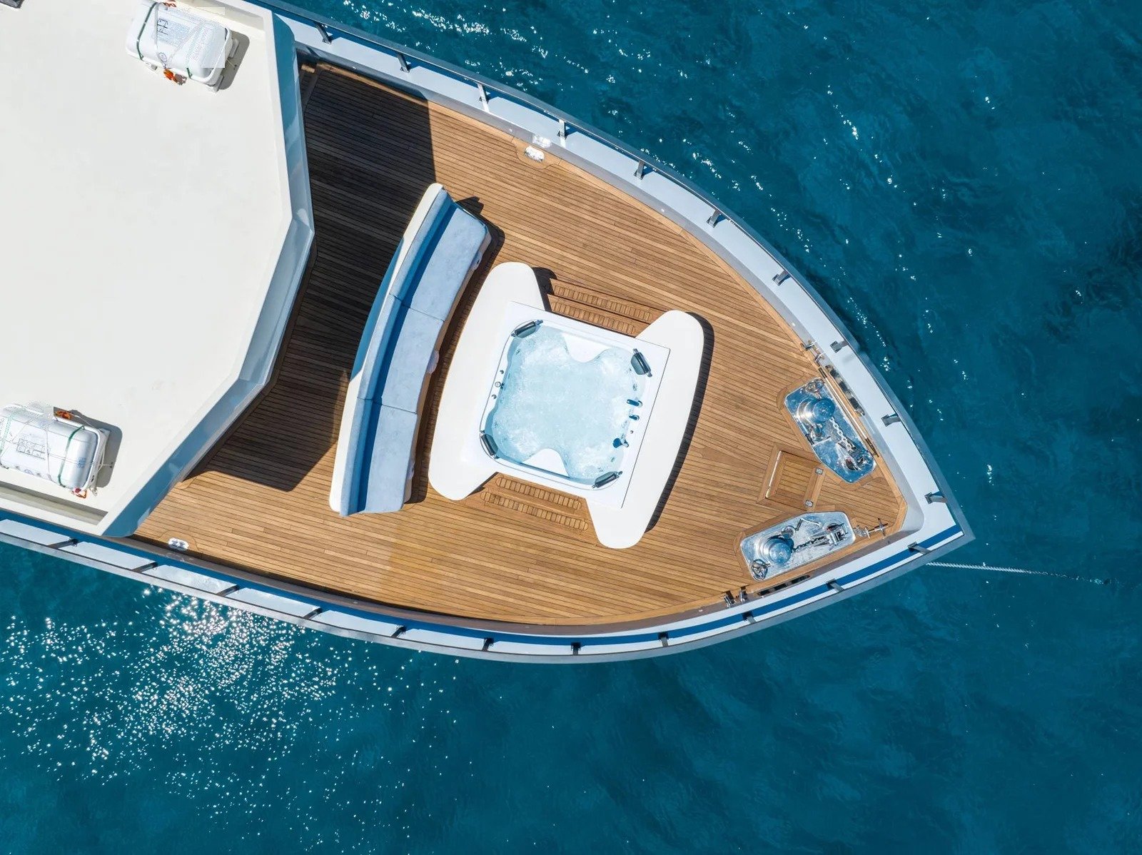 CD3023 30m luxury motor yacht charter Bodrum aerial view of foredeck jacuzzi