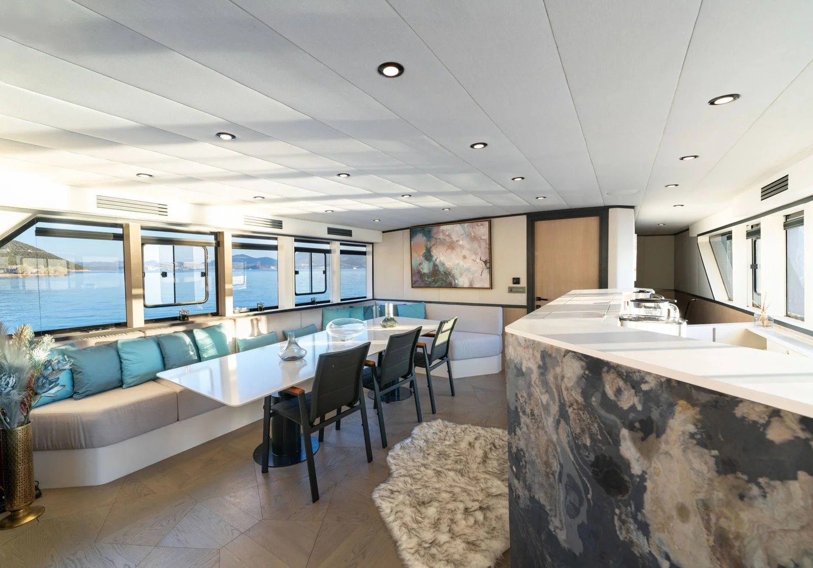 CD3023 30m luxury motor yacht charter Bodrum interior saloon dining area