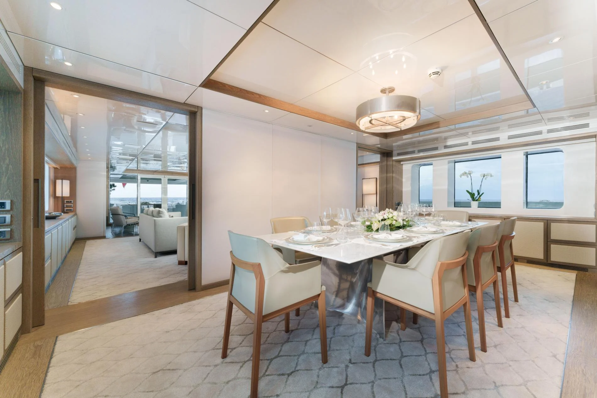 Dining room set for ten guests aboard a 47m superyacht charter Göcek — OS4712