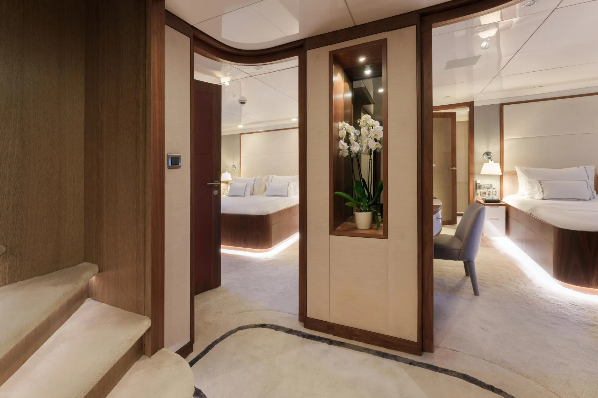 Master suite entrance and dressing area aboard a 47m superyacht charter — OS4712
