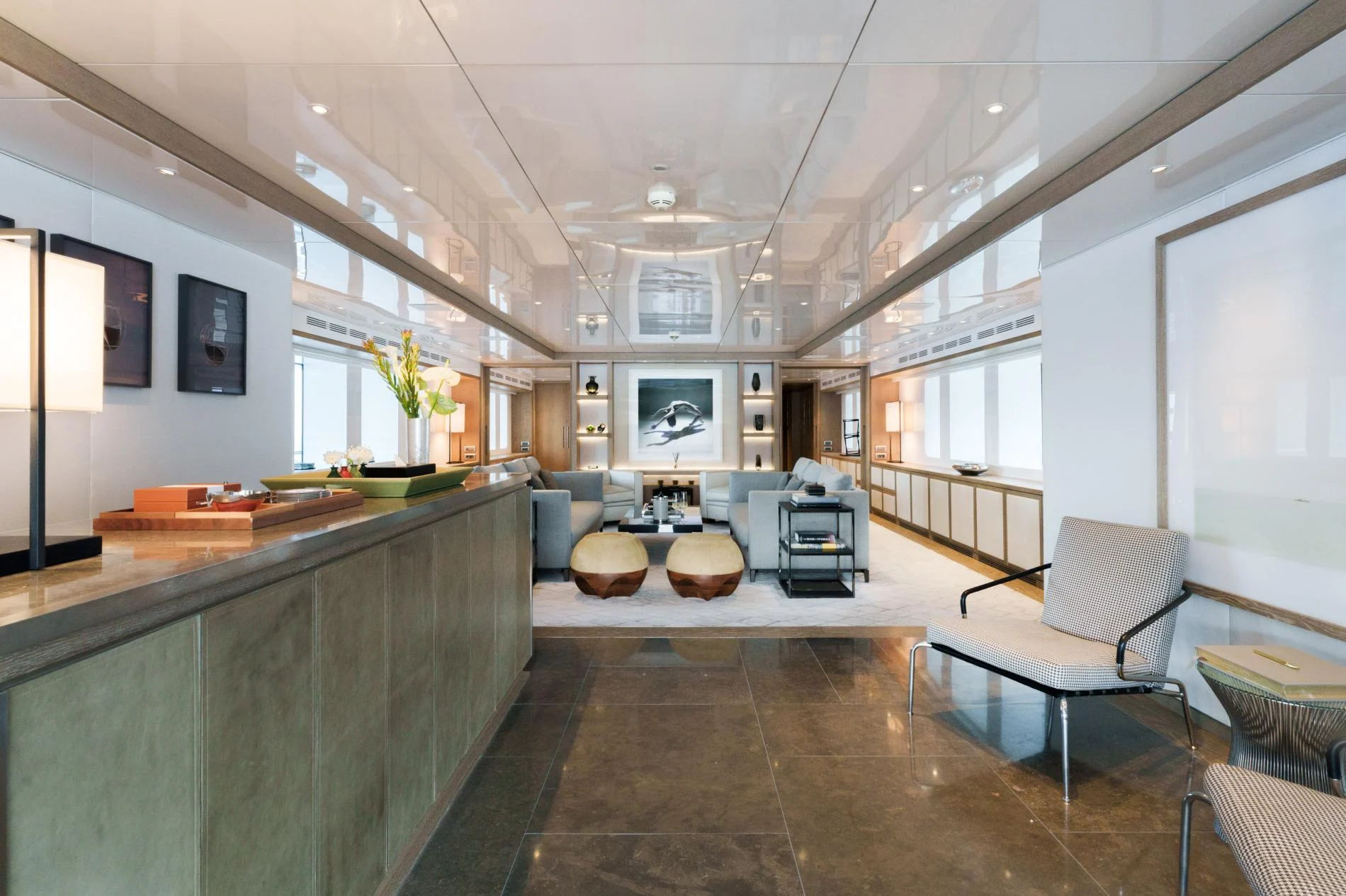 Sky lounge with bar aboard a 47m luxury superyacht charter, Turkish Riviera — OS4712