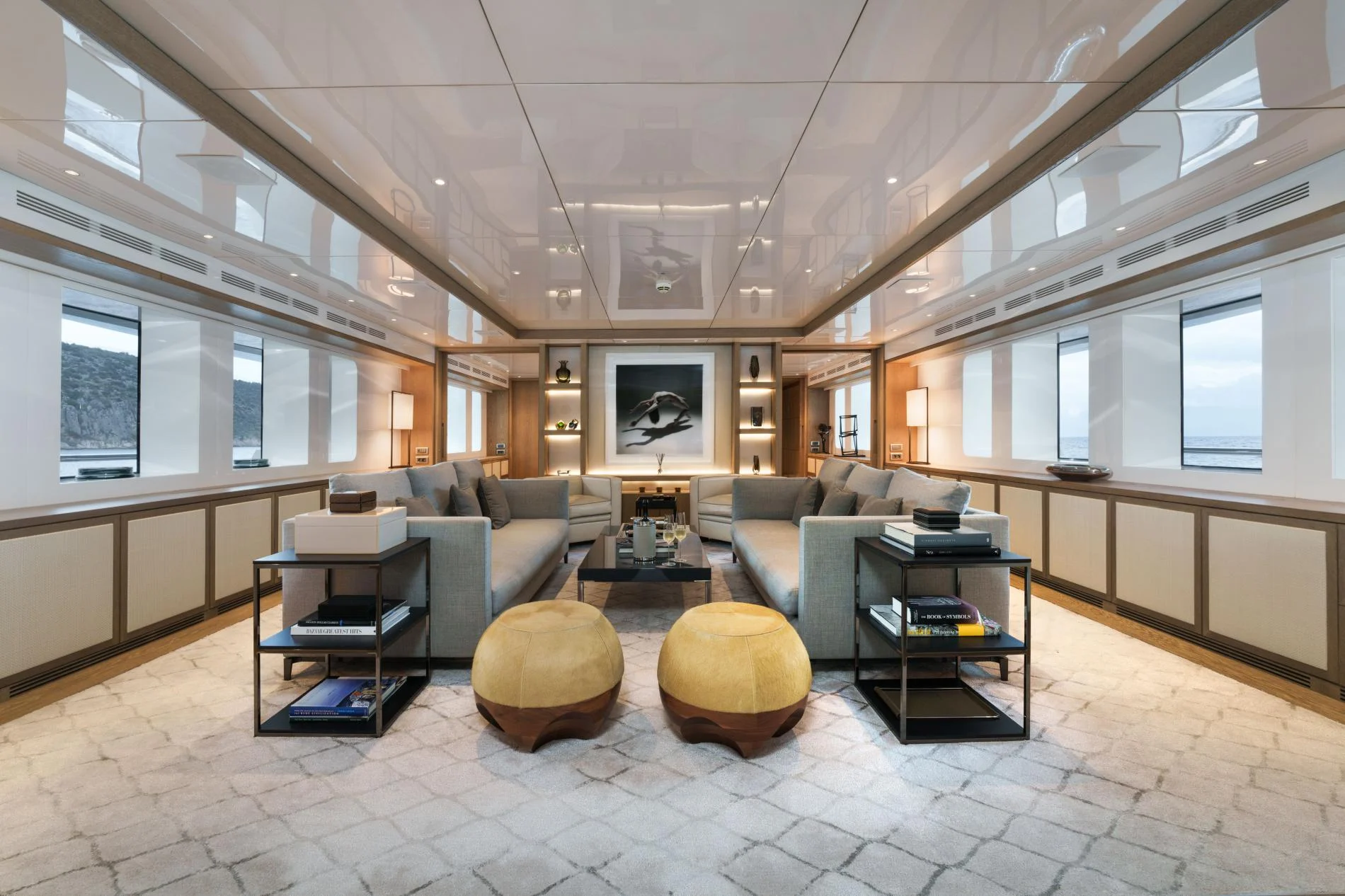 Sky lounge seating aboard a 47m crewed superyacht charter in Göcek — OS4712