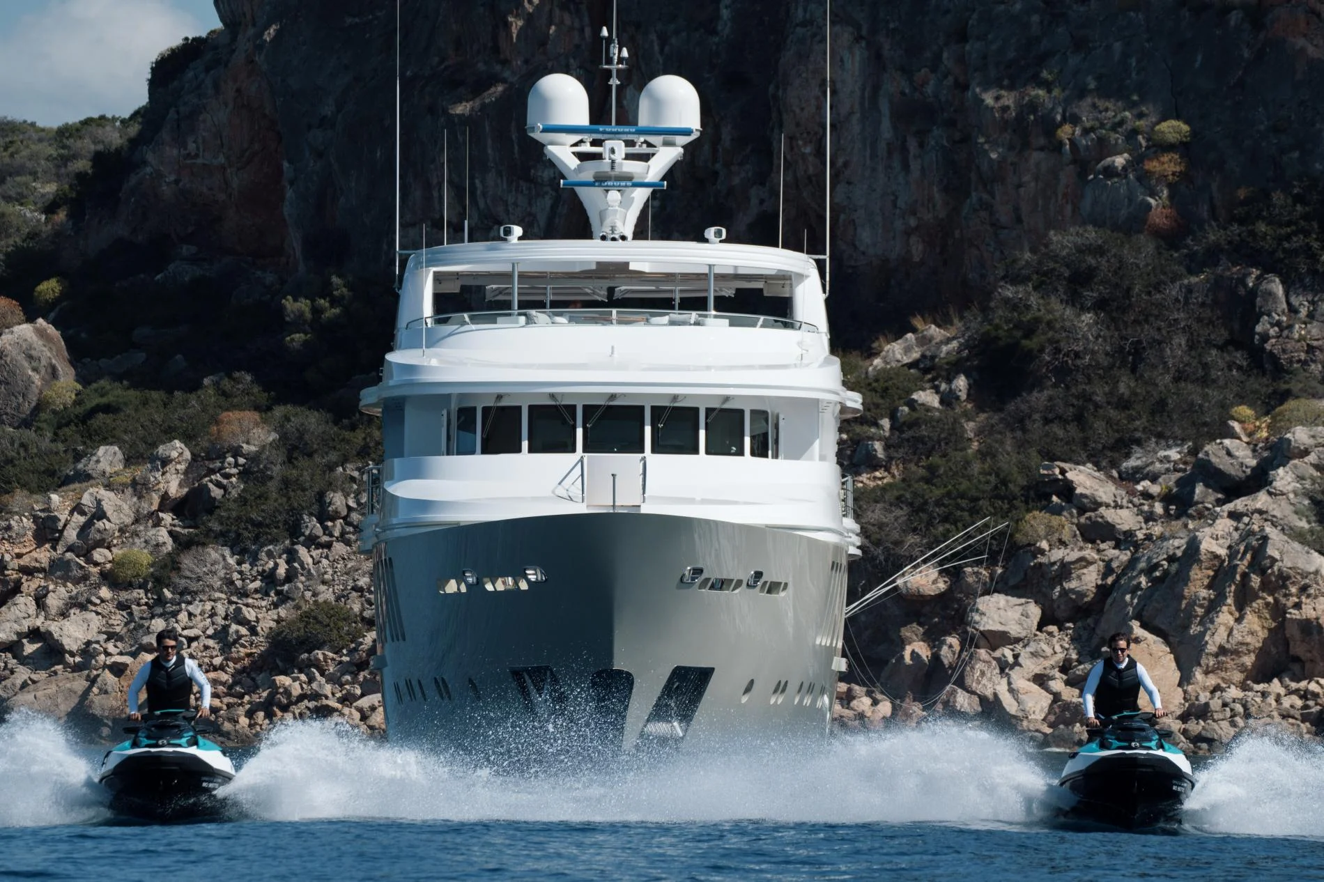 47m superyacht underway with jet skis on a Turkish Riviera charter — OS4712