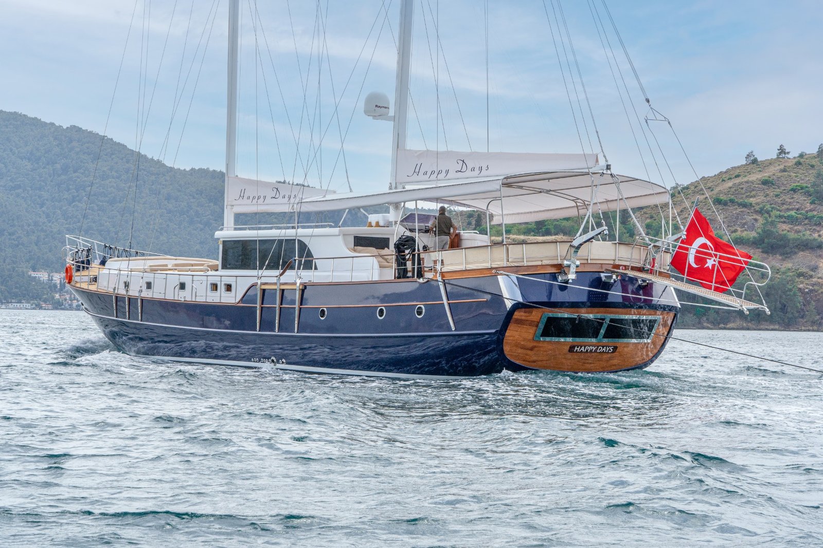 Happy Days gulet at anchor off the Fethiye coast, Luxury Gulet Charter Fethiye