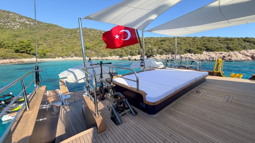 Foredeck sunbeds aboard the 51m Motor Sailer Charter Bodrum OG5005