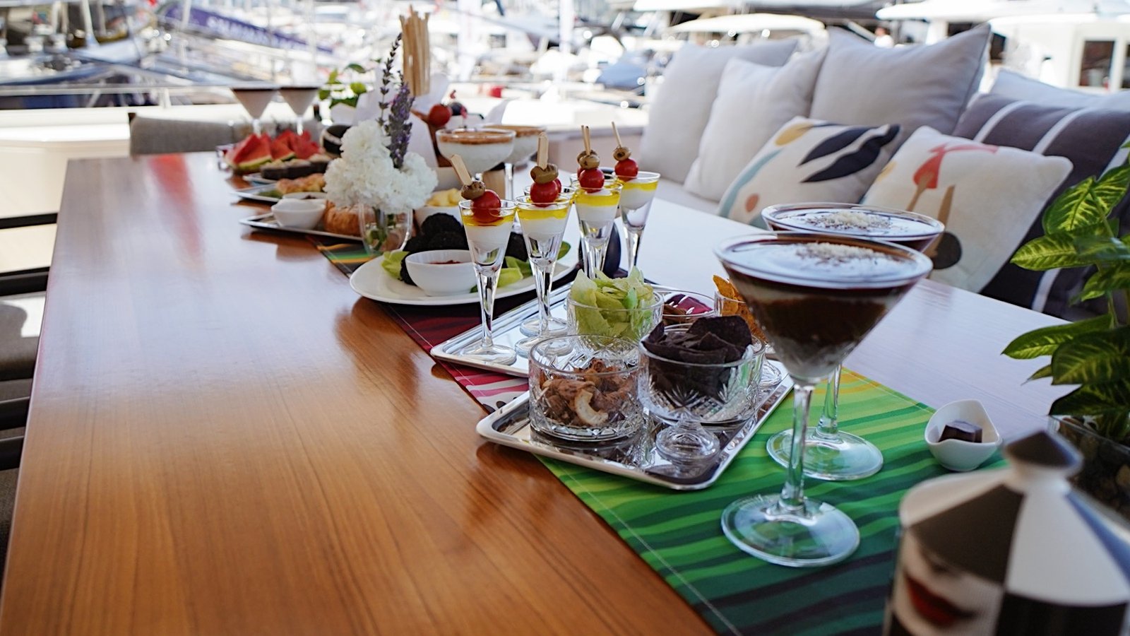 Onboard dining spread aboard FR2601, Mediterranean gastronomy and boat-in dining