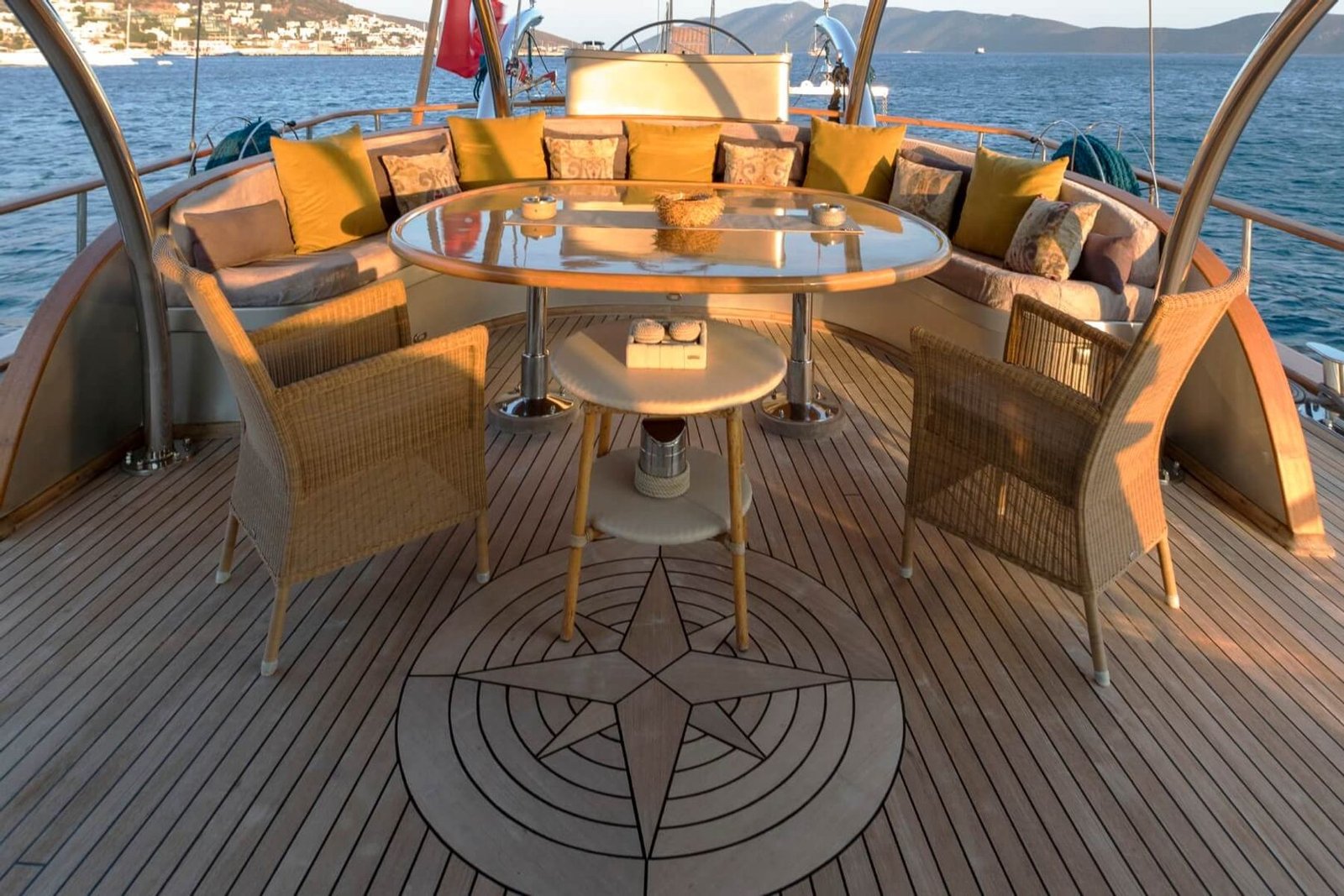 Shaded aft seating area aboard the SM3610 motor sailer charter Bodrum