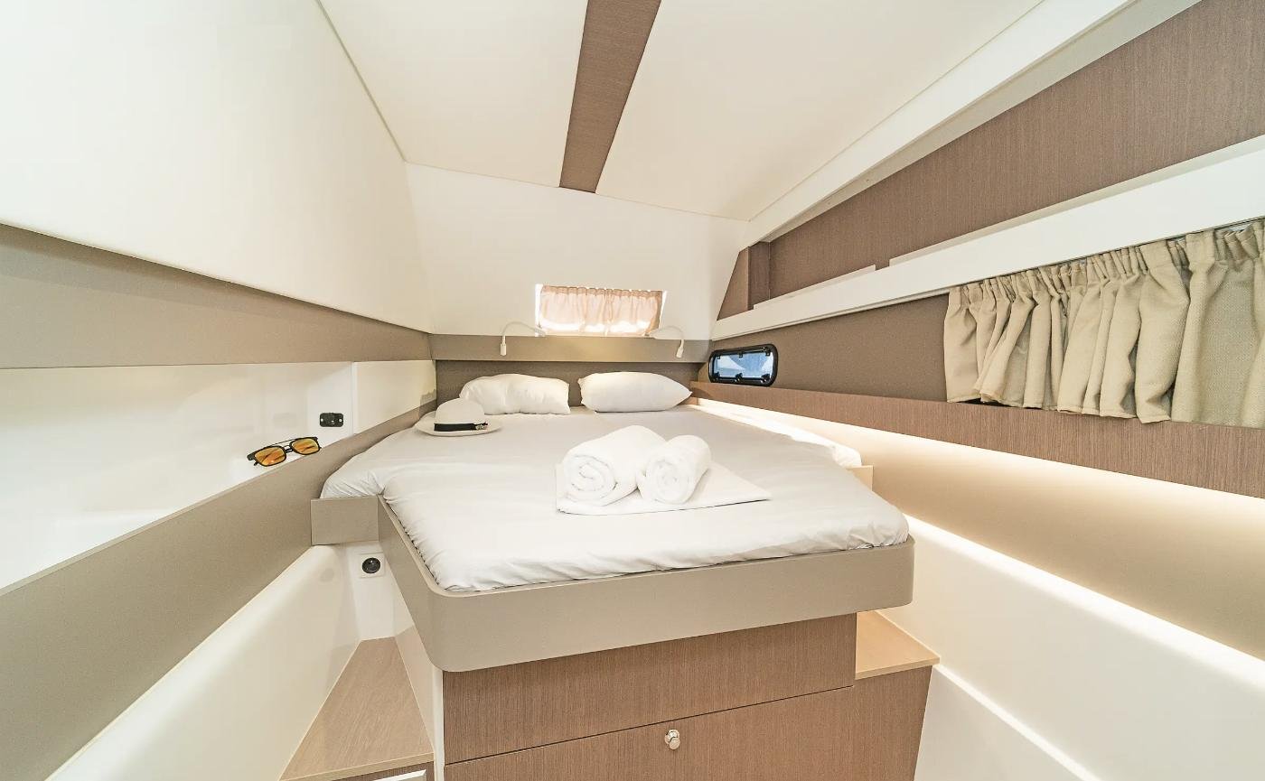 Forward double cabin on a Bali 4.1 charter Rhodes catamaran