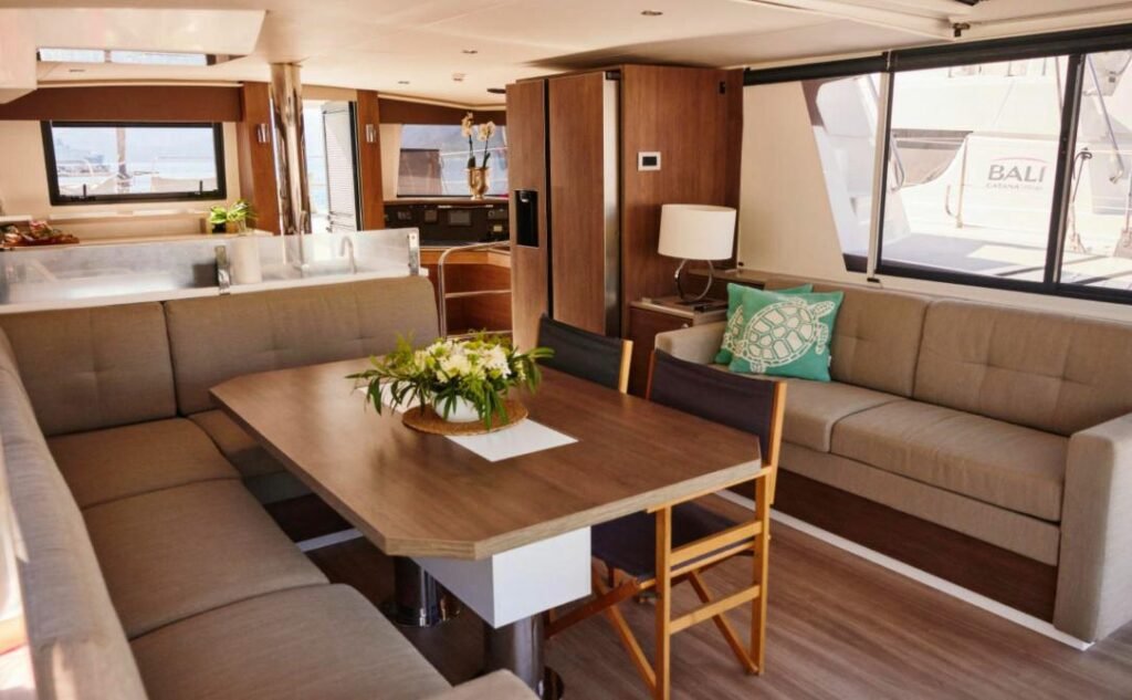 Bali 4.6 charter Marmaris — saloon lounge with sea views