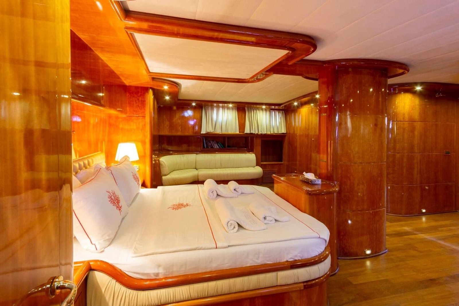 Master cabin second view aboard motor sailer charter Bodrum SM3610