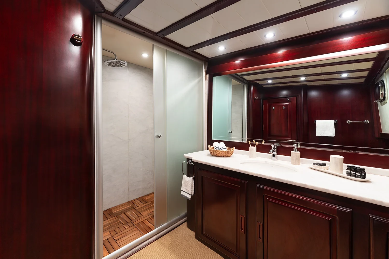 AS3310 motor yacht Gocek charter port double cabin ensuite bathroom with walk in shower