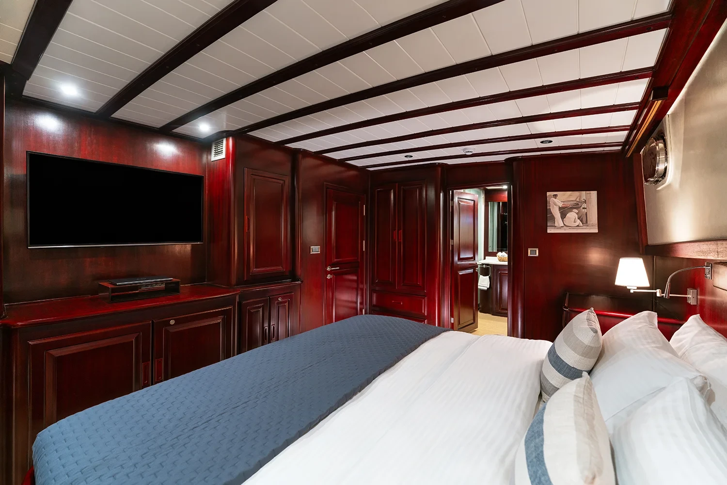 AS3310 motor yacht Gocek charter port double cabin with framed artwork