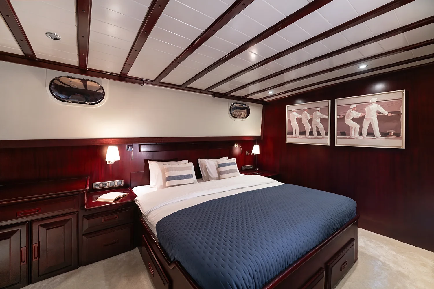 AS3310 motor yacht Gocek charter port double cabin second view with sea view portholes