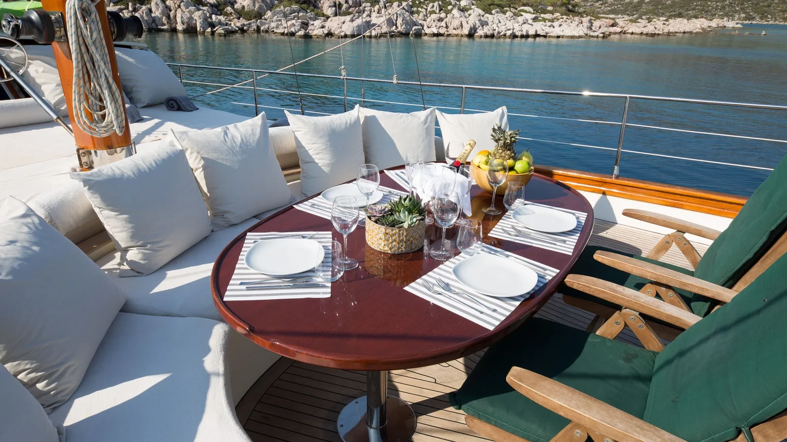 LF2308 23m deluxe gulet charter Rhodes bow deck lounge seating