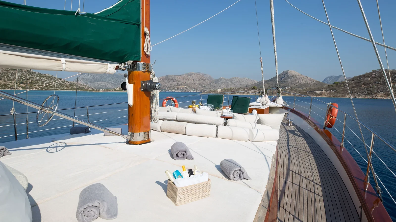 LF2308 23m deluxe gulet charter Rhodes forward sundeck cushions