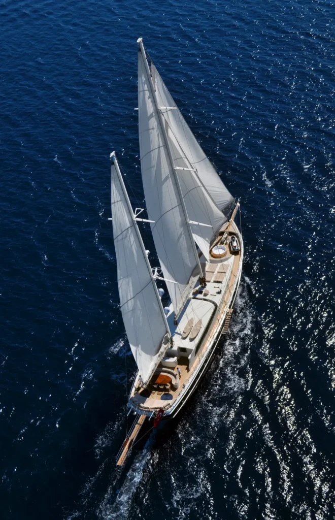 Deluxe gulet charter Turkey DM3611 under full sail off the Aegean coast